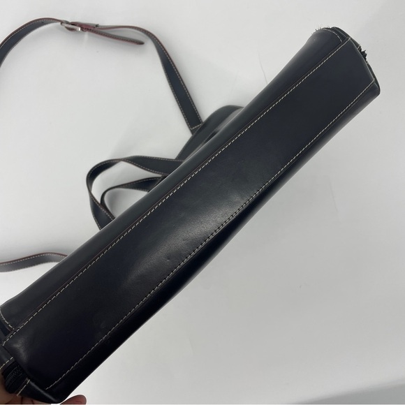 Lodis Laptop Bag Black Leather Red Trim Shoulder Strap Briefcase Career Pockets - Picture 4 of 8